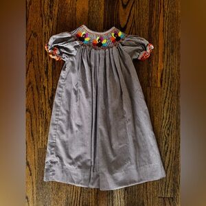 Stitched & Smocked Brown & White Gingham Smocked Turkey Bishop Dress, Size 24M